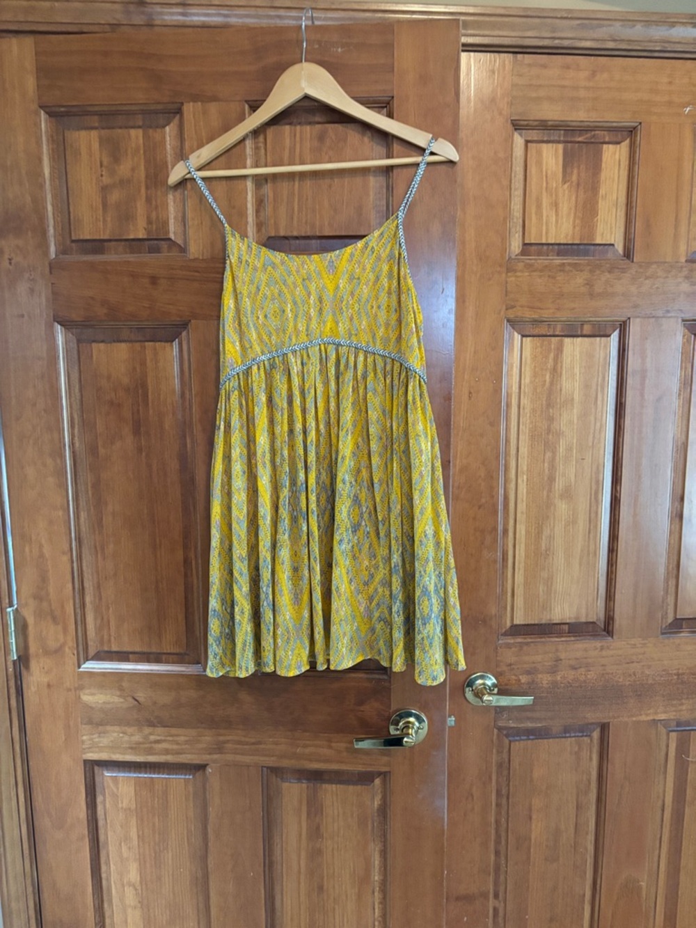 Free People Yellow and Gray Printed Mini Dress